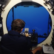 Inside cockpit of underwater submarine.